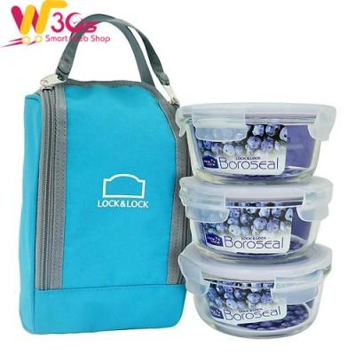 Bộ Túi Hộp Cơm Thủy Tinh Chịu Nhiệt 4EA Lock&Lock LLG821BS3 (380ml / Hộp) - Xanh Dương